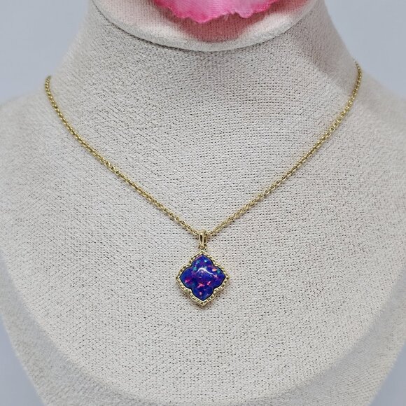Kendra Scott Mallory Pendant Necklace Indigo Kyocera Opal Stone Gold Plated 19" - Picture 11 of 12